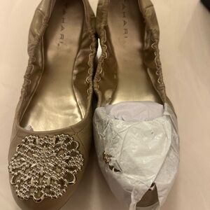 Tahari Women's Beige Embellished Valerie  Flats